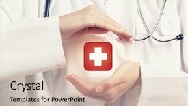  Presentation with medical cross - Colorful PPT layouts enhanced with close up of doctor hands backdrop and a soft green colored foreground