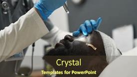  Presentation with eye doctor - PPT theme having close-up-of-doctor background and a tawny brown colored foreground