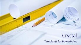  Presentation with engineering - Audience pleasing PPT layouts consisting of close-up of draft and tools for engineering backdrop and a sky blue colored foreground