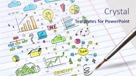  Presentation with multimedia - Cool new slide deck with close-up of drawing colorful multimedia and office staff concept backdrop and a sky blue colored foreground