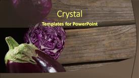  Presentation with eggplant - Slide deck featuring close-up of ed cabbage and eggplant on wooden table background and a tawny brown colored foreground
