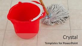  Presentation with mop baby - Colorful presentation design enhanced with close-up of empty bucket backdrop and a soft green colored foreground