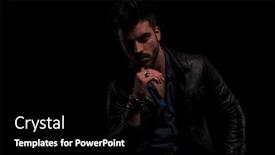  Presentation with black man fashion - PPT layouts featuring close up of fashion man in leather jacket thinking while holding chin with hand on black background background and a black colored foreground