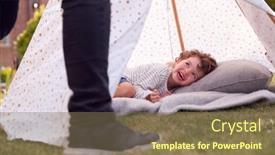  Presentation with tent - Presentation theme featuring close-up-of-father background and a violet colored foreground