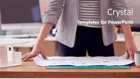  Presentation with building plans - Slide set enhanced with close-up-of-female-architect background and a  colored foreground