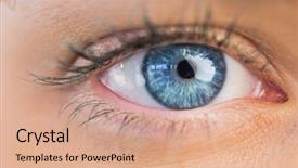  Presentation with eye - Audience pleasing PPT layouts consisting of close up of female blue backdrop and a coral colored foreground