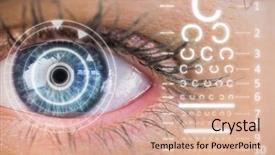  Presentation with eye - Presentation theme featuring close up of female blue eye against interface background and a coral colored foreground