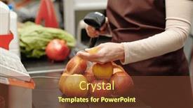  Presentation with customers - Slides with close-up-of-female-cashier background and a tawny brown colored foreground