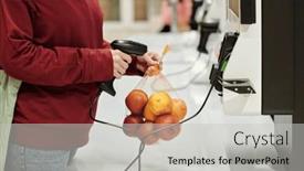  Presentation with scanning - Slide set with close-up-of-female-consumer background and a light gray colored foreground