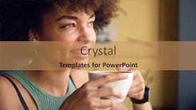  Presentation with female - Presentation theme with close-up-of-female-customer background and a coral colored foreground