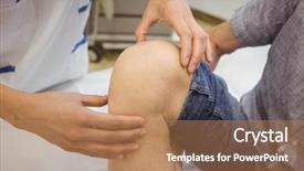  Presentation with patients - Theme with female doctor examining patients knee background and a coral colored foreground