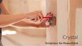  Presentation with build - Cool new PPT theme with close-up-of-female-electrician backdrop and a coral colored foreground