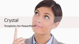  Presentation with entrepreneur - Slides enhanced with close up of female entrepreneur pointing and looking up against a white background background and a lemonade colored foreground