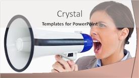  Presentation with entrepreneur - Beautiful theme featuring close up of female entrepreneur yelling through megaphone against a white background backdrop and a light gray colored foreground