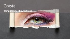  Presentation with pink beauty - Cool new PPT theme with close up of female eye with pink make-up on torn paper concept of fashion and beauty backdrop and a gray colored foreground