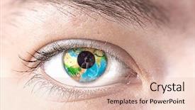  Presentation with earth eye - Beautiful PPT layouts featuring close up of female eye backdrop and a lemonade colored foreground