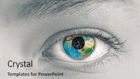  Presentation with earth eye - Beautiful PPT theme featuring close up of female eye backdrop and a light gray colored foreground