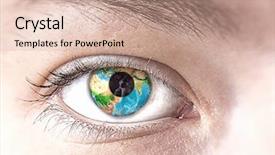 Presentation with earth eye - PPT theme featuring close up of female eye background and a coral colored foreground