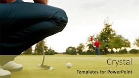  Presentation with female - Beautiful theme featuring close-up-of-female-golfer backdrop and a yellow colored foreground