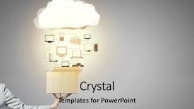  Presentation with box carton - Colorful PPT theme enhanced with female hand holding carton box backdrop and a light gray colored foreground