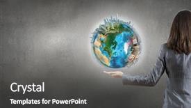  Presentation with hand holding earth - Amazing PPT theme having close up of female hand holding our earth planet elements of this image are furnished by nasa backdrop and a dark gray colored foreground