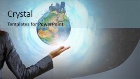  Presentation with hand holding earth - Presentation theme enhanced with close up of female hand holding our earth planet elements of this image are furnished by nasa background and a light blue colored foreground