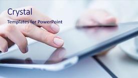  Presentation with digital - Colorful presentation design enhanced with close-up of female hands backdrop and a sky blue colored foreground