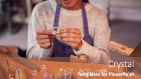  Presentation with studio - Audience pleasing presentation theme consisting of close-up-of-female-jeweller backdrop and a coral colored foreground