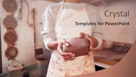  Presentation with ceramics - PPT theme enhanced with close-up-of-female-potter background and a soft green colored foreground