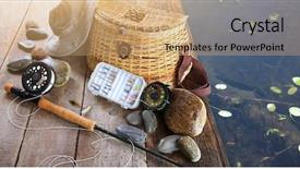  Presentation with equipment - Colorful theme enhanced with close-up of fishing equipment backdrop and a coral colored foreground
