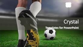  Presentation with football field - Beautiful slide deck featuring ground up - close up of football boots backdrop and a tawny brown colored foreground