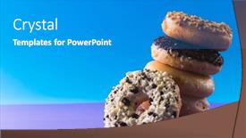  Presentation with blue food - PPT theme having close-up-of-fresh-donuts background and a teal colored foreground