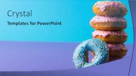  Presentation with donuts - Presentation theme featuring close-up-of-fresh-donuts background and a cyan colored foreground