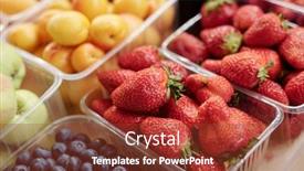  Presentation with plastic containers - Colorful presentation theme enhanced with close-up-of-fresh-fruits backdrop and a tawny brown colored foreground