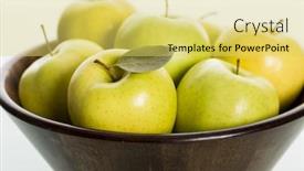  Presentation with green apples - Slides enhanced with close up of fresh green golden delicious apples in brown basket background and a yellow colored foreground