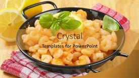  Presentation with shrimps - PPT layouts having table full mediterranean appetizers - close up of freshly pan background and a yellow colored foreground