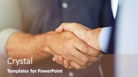  Presentation with merger - Audience pleasing PPT theme consisting of close-up-of-friendly-handshake backdrop and a coral colored foreground