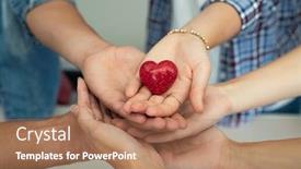  Presentation with hands heart - Slide deck consisting of close-up-of-friends-hands background and a coral colored foreground