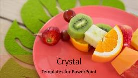  Presentation with fruit - PPT layouts with skewers in plate on wooden background and a red colored foreground