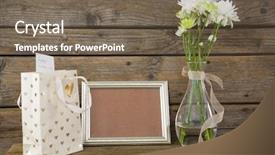  Presentation with wooden floor and gold frame - Slide deck having close-up of gift bag background and a  colored foreground