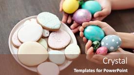  Presentation with children hands - Cool new slide deck with close-up-of-gingerbread-cakes backdrop and a tawny brown colored foreground