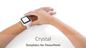  Presentation with smartwatch - Amazing theme having close-up of girl hand using smartwatch on white background backdrop and a sky blue colored foreground