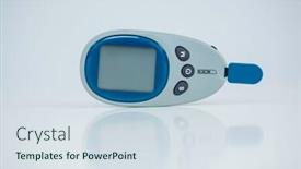  Presentation with glucometer - Beautiful slide set featuring close-up of glucometer backdrop and a sky blue colored foreground