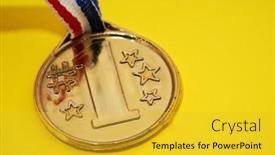 Presentation with medal - Slides enhanced with close-up-of-golden-medal background and a yellow colored foreground