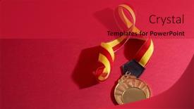  Presentation with medal - Presentation theme featuring close-up-of-golden-medal background and a red colored foreground