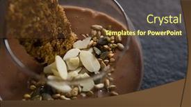  Presentation with granola - Slides with close-up of granola dried fruits and chocolate mousse in glass background and a tawny brown colored foreground