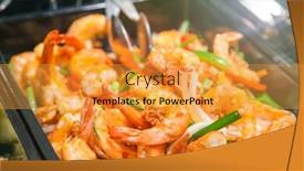  Presentation with prawn - Slide set featuring close-up-of-grilled-prawn background and a gold colored foreground