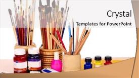  Presentation with exhibition - Slide deck featuring close up of group art background and a white colored foreground