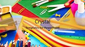  Presentation with art supplies - Beautiful presentation theme featuring colourful pencils background - close up of group art backdrop and a yellow colored foreground