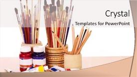 Presentation with art supplies - Beautiful presentation theme featuring up of group art supplies backdrop and a lemonade colored foreground